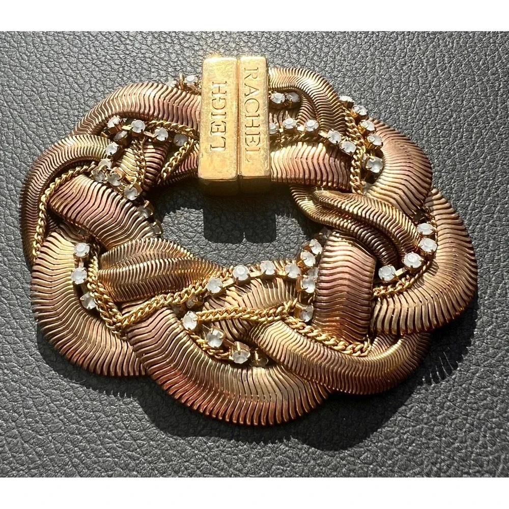 Rachel Leigh‎ Gold Plated Bracelet Braided w/Rhinestones